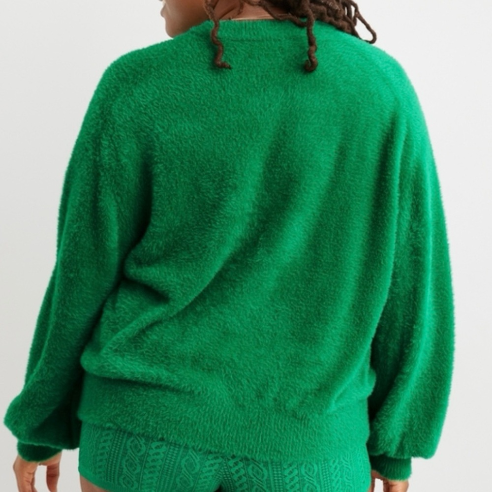 AERIE Green Flurry Fuzzy Green Crew Sweater XL - Picture 3 of 9